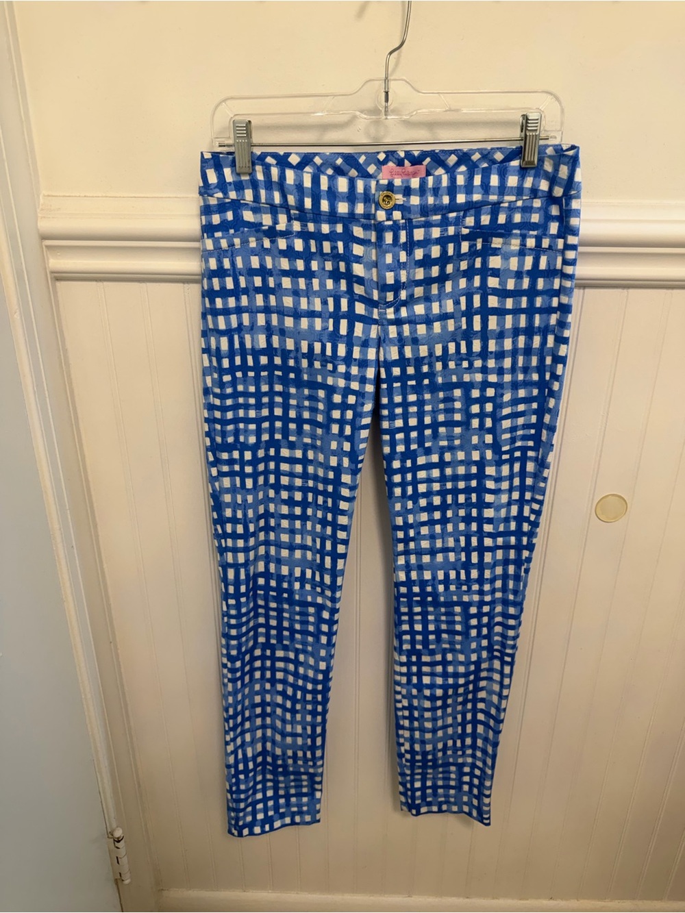 Lilly Pulitzer Blue and White Checked Skinny Jeans
